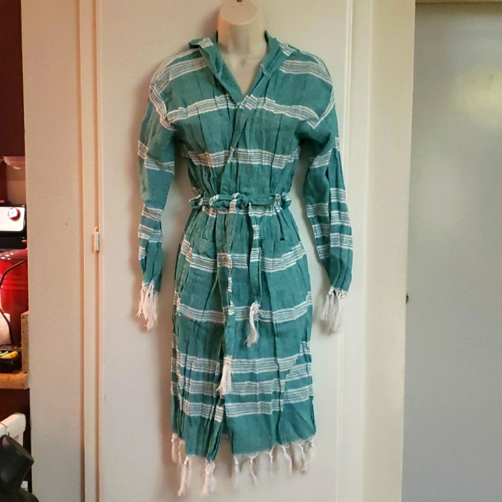 Turkish cotton Green & White robe size M
